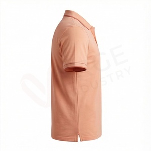 Polo en piqué de coton à manches courtes pour homme, couleur pêche, décontracté, respirant, tricoté, coupe classique - Product Image 3