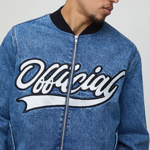 Chaqueta de Mezclilla Casual de Calidad para Hombre, Bordada, Cortavientos, Oversize, con Hombros Caídos, Negra Desgastada, 100% Algodón, Invierno - Product Image 3