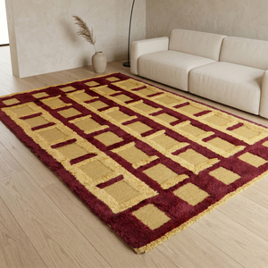Custom Burgundy <b>Mustard</b> High Low Vertical Ikat-Inspired Stepped Diamonds Wool Non-Slip Eco-Friendly Medium Pile Area <b>Rug</b> for - Product Image 4