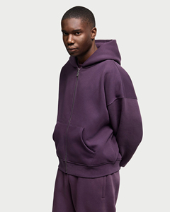 Sudadera con capucha y cremallera para hombre, color morado, de gran tamaño, de algodón grueso, de alta calidad, estilo casual y urbano. - Product Image 5