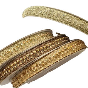 Ribete de encaje metálico de poliéster soluble en agua, ecológico, con cuentas bordadas, de colores personalizados, para zapatos, tamaño 15mm, al por mayor - Product Image 1