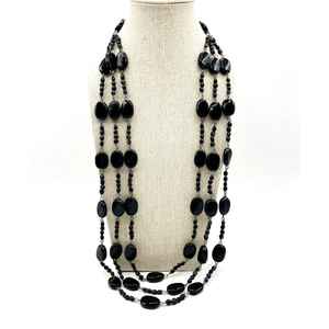 Handmade Black Onyx Glass Beaded 3 Layer Long Strand <b>Necklace</b> for Women Fashion <b>Statement</b> Jewelry Gift - Product Image 4