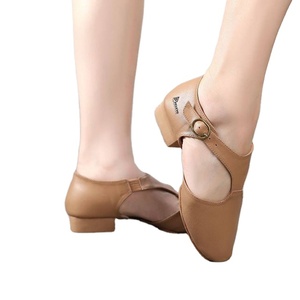Chaussures de danse personnalisées en cuir à talon bas avec bride à boucle et bout fermé, confortables pour la pratique de la danse de salon, pour femmes, vente en gros - Product Image 6