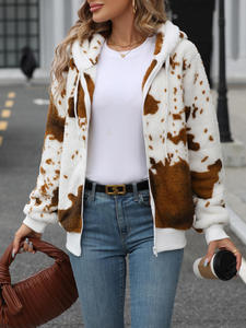 Veste d'hiver en polaire à capuche et fermeture éclair pour femme |   Sweat-shirt ultra doux en peluche à imprimé léopard, écologique et personnalisable, vente en gros 2026 - Product Image 3