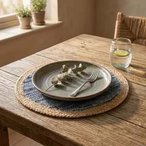 Decorative Jute Placemat with Cotton Dori <b>Round</b> Handmade EcoFriendly Dining <b>Table</b> <b>Mat</b> for Dining Room Bulk Supply Export Quality - Product Image 2