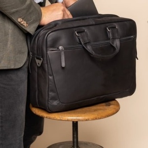 Classic Black Leather Laptop <b>Briefcase</b> for Men Luxury Business Office Bag with Professional Organizer Compartments - Product Image 3