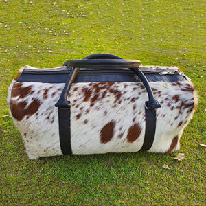 Bolsa de Viaje de Cuero Genuino con Pelo de Vaca, Estilo Vintage, con Cierre de Cremallera, para Fin de Semana o Viajes Cortos LHODB-0130 - Product Image 1