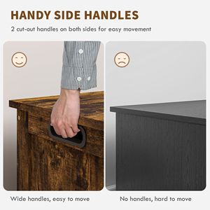 Banc de rangement en bois brun rustique pour enfants et adolescents avec 2 charnières de sécurité et poignées latérales pour salle de jeux - Product Image 6