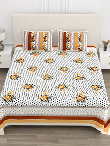 Parure de lit 100 % coton imprimée à la main motif floral et pois, résistante à la décoloration, 300 fils/cm², drap et taie d'oreiller 1,8 m - Product Image 1