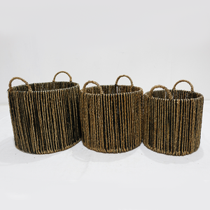 Paniers de rangement circulaires rustiques en corde de jonc de mer tressée, écologiques, avec poignées, organisateur polyvalent pour le linge et l'organisation domestique - Product Image 3
