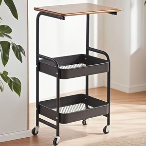Carrello portaoggetti multiuso in metallo a 3 strati con piano in legno, supporto per stampante a 3 livelli su ruote, scaffale mobile premium - Product Image 1