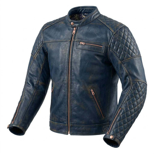 Blouson de moto en cuir de vachette de luxe, coupe ajustée, col montant, fermeture éclair, style mode - Product Image 5