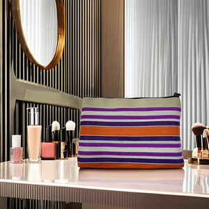 Eco-Friendly High-quality Fashion-Styled Recycled Plastic Polypropylene England Style Stripes Pattern Zipper Hasp Cosmetic Bag - Product Image 1