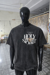 Camiseta Vintage Negra Lavada con Logo 'Holy Spirit' - Camiseta Oversize con Estampado Gráfico Hip Hop Personalizado para Hombre - Product Image 5