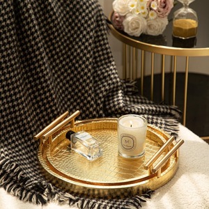 Plateaux décoratifs ronds plaqués or avec poignées, style glamour, lot de 2 - Product Image 4