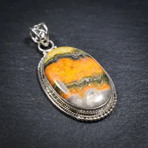 Pendentif ovale fait main en argent sterling 925 avec jaspe abeille, bijou de déclaration naturel au design unique - Product Image 2