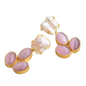 Boucles d'oreilles en pierres précieuses en laiton, vente en gros, pierres organiques, finition en laiton antique, design bohème chic, qualité d'exportation en vrac - Product Image 2