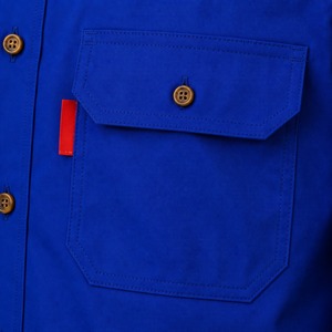Camisa FR de Manga Larga de Algodón Azul Liso 2026 con Bolsillos en el Pecho, Transpirable, Ajuste Regular, Unisex, Ropa de Trabajo, Cuello Camisero, Serigrafía - Product Image 6