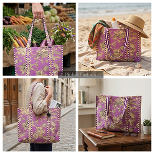 Handcrafted Jaipur Hand Block Print Quilted Cotton Tote <b>Bag</b> <b>Large</b> Capacity Floral Handbag for Women Travel <b>Beach</b> Shoulder <b>Bag</b> - Product Image 3