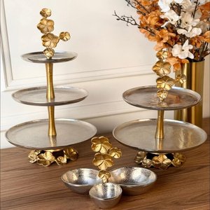 Support à gâteau en métal fait main à 2 niveaux avec motif palmier, finition dorée, plateau de service multi-niveaux, vaisselle décorative pour la maison - Product Image 6