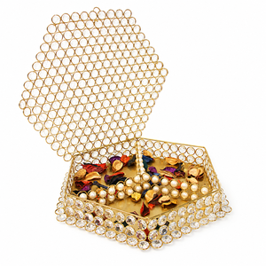 Caja de Almacenamiento Decorativa de Cristal de Lujo |   Caja de Joyería y Decoración para el Hogar de Cristal Dorado - Product Image 4