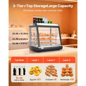 Espositore Riscaldato per Alimenti a 3 Livelli con Luci LED, 1200W, Ripiani Regolabili, Controllo Manuale della Temperatura 86-185°F - Product Image 5