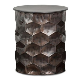 Table basse moderne en métal de style industriel avec design texturé hexagonal pour le mobilier de salon - Product Image 1