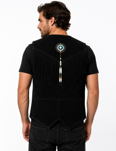 Chaleco de Cuero de Gamuza de Alta Calidad para Hombre, Estilo Vaquero Occidental, Última Tendencia, con Flecos y Detalles de Cuentas |   Fabricante OEM Personalizado - Product Image 4