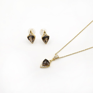 Ensemble de pendentif et de boucles d'oreilles en argent sterling 925 plaqué or avec quartz fumé naturel, bijoux fins OEM ODM de luxe - Product Image 5