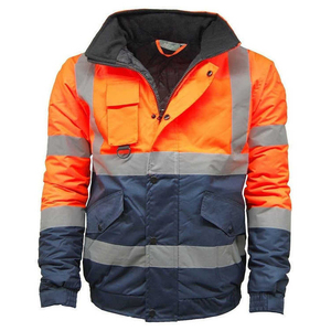 Men's High Visibility Reflective Workwear Jacket Full Zip Windproof Safety <b>Coat</b> with Pockets Stand Collar Autumn Wear - Product Image 5
