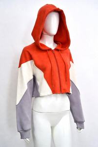 Women's Color Block <b>Cropped</b> <b>Zip</b> <b>Up</b> Hoodie Long Sleeve Drawstring Hooded Sweatshirt Casual Streetwear Jacket - Product Image 6