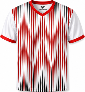 Maillot de football unisexe à col en V FURAT LEATHERS, imprimé par transfert thermique, rouge, blanc, noir, polyester respirant, manches courtes, adulte - Product Image 1