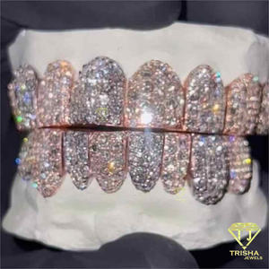 กริลล์ฟันเพชรโมอิสซาไนต์ VVS แบบสั่งทำพิเศษ 6 ซี่บน 6 ซี่ล่าง สีเงิน พร้อมเครื่องทดสอบเพชร เครื่องประดับฮิปฮอปสำหรับผู้ชาย - Product Image 1