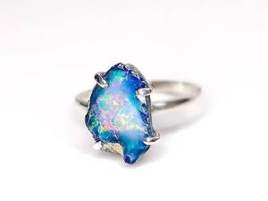 Mehrajudin Gems Original Halo Fire <b>Opal</b> Rough Engagement <b>Ring</b> 925 Sterling <b>Silver</b> Prong Setting Natural Black Welo Third Party - Product Image 5