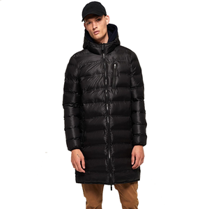<b>Men's</b> <b>Long</b> Hooded Down Puffer Jacket Windproof Winter <b>Coat</b> Solid <b>Black</b> Zipper Closure Casual Style - Product Image 1