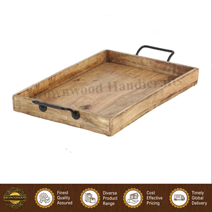 Ensemble de 3 plateaux de service en bois faits à la main de haute qualité avec poignées en métal, design rectangulaire personnalisé, parfait pour les hôtels et les restaurants - Product Image 3