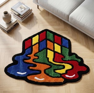 Tapis d'intérieur unique au design géométrique abstrait en forme de cube, tissé à la main, multicolore, moderne et artistique, pour la décoration du salon et de la chambre - Product Image 1