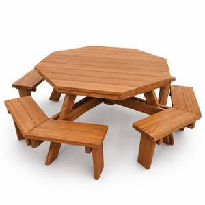 Luxury Solid Teak Octagonal Picnic <b>Table</b> <b>Set</b> with Built-in <b>Benches</b> Heavy Duty Commercial Outdoor Furniture for Resort Villa Hote - Product Image 2