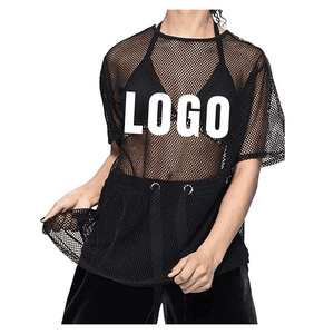 Women's Summer <b>Crop</b> <b>Top</b> Custom Design Slim Fit <b>Mesh</b> T-Shirt Streetwear Fashion with Tight Short Wholesale - Product Image 3