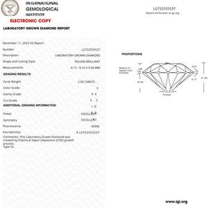 Diamante Cultivado en Laboratorio, Corte Redondo, 2.05ct, Color E, VVS2, Certificado IGI - Product Image 3