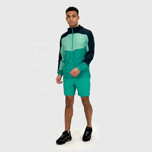 Conjunto Deportivo para Hombre con Bloques de Color, Chaqueta con Capucha y Pantalones Cortos, Ligero, de Secado Rápido, Dos Piezas, Cortavientos - Product Image 1