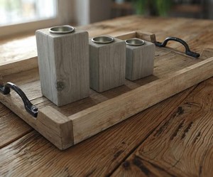 Ensemble de porte-bougies carrés en bois, décoration rustique pour la maison, support pour bougies en bois naturel, centre de table - Product Image 1