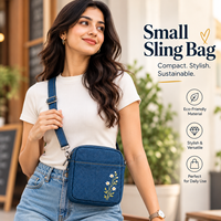 Sac bandoulière en jean coréen pour femme avec broderie florale, fermeture éclair, style classique, petite capacité, usage quotidien