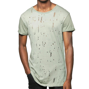 เสื้อยืดผู้ชาย OEM/ODM แบบดิสเทรส 100% ผ้าฝ้าย น้ำหนักเบา แขนสั้น สกรีนโลโก้ตามสั่ง สไตล์สตรีทแวร์ มีจำหน่าย - Product Image 1