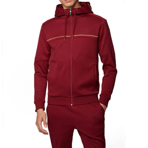 Survêtement en coton à capuche et fermeture éclair intégrale pour homme, couleur unie, décontracté, pour l'automne, avec poches latérales, respirant, coupe classique - Product Image 1