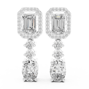 ต่างหูทรงหยดน้ำประดับมรกตทำมือ ตัวเรือนทองคำชมพู 14K ประดับเพชรทรงเหลี่ยมแบบสเต็ปคัท เพชรเลี้ยงในห้องปฏิบัติการ ต่างหูระย้าหรูหรา เครื่องประดับชั้นดี - Product Image 1