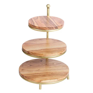 Support à gâteau à 3 étages en bois d'acacia en forme de fleur, tour à cupcakes en bois et plateau de service à plusieurs niveaux avec poignée en métal pour la décoration de fêtes - Product Image 3