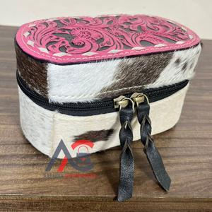 OEM Handmade Hand <b>Tooled</b> Leather Jewelry <b>Box</b> Cowhide Floral <b>Tooled</b> Travel Organizer Zipper <b>Storage</b> Case Western Gift for Women's - Product Image 1