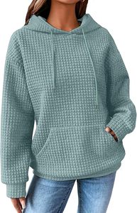 Sudadera con Capucha de Punto Tipo Waffle Rosa, Tendencia 2026, Unisex, Holgada, Informal, con Bolsillo, para Otoño - Product Image 2