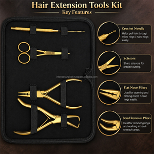 Kit d'outils professionnel pour extensions de cheveux en or : pinces micro-nano, pinces de retrait de liens, crochet, aiguille, ciseaux – Ensemble de salon professionnel - Product Image 5